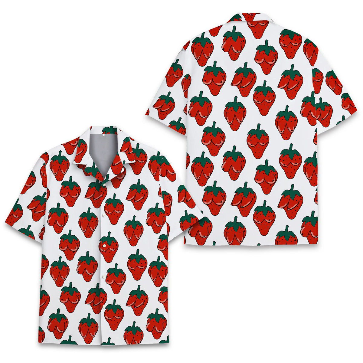 Detailed front view of the white funny hawaiian shirt.