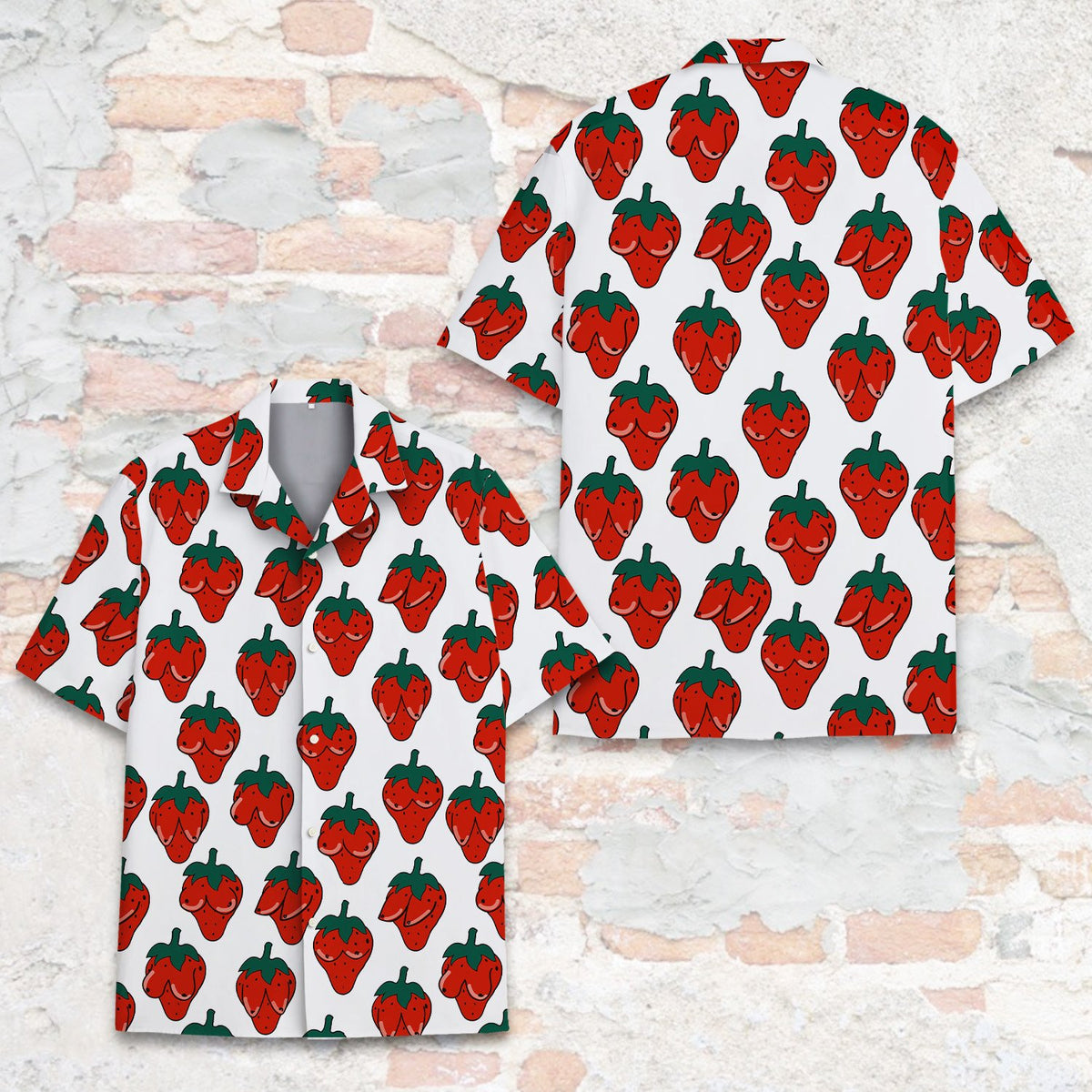 Close up front view of the funny hawaiian shirt pattern.