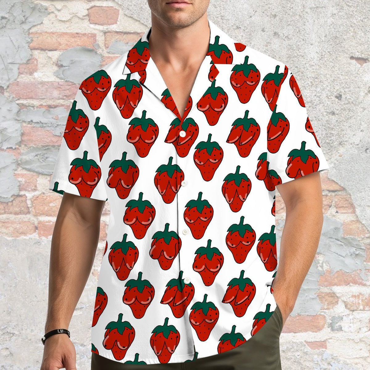 Second lifestyle image of the suggestive hawaiian shirt in a casual setting.