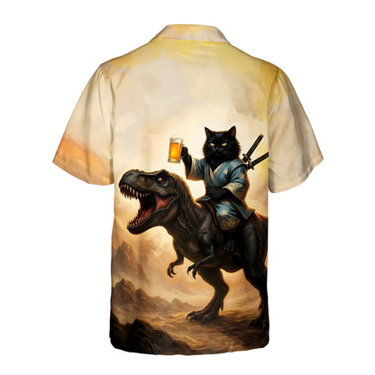 Back view of the surreal hawaiian shirt showing the desert landscape design