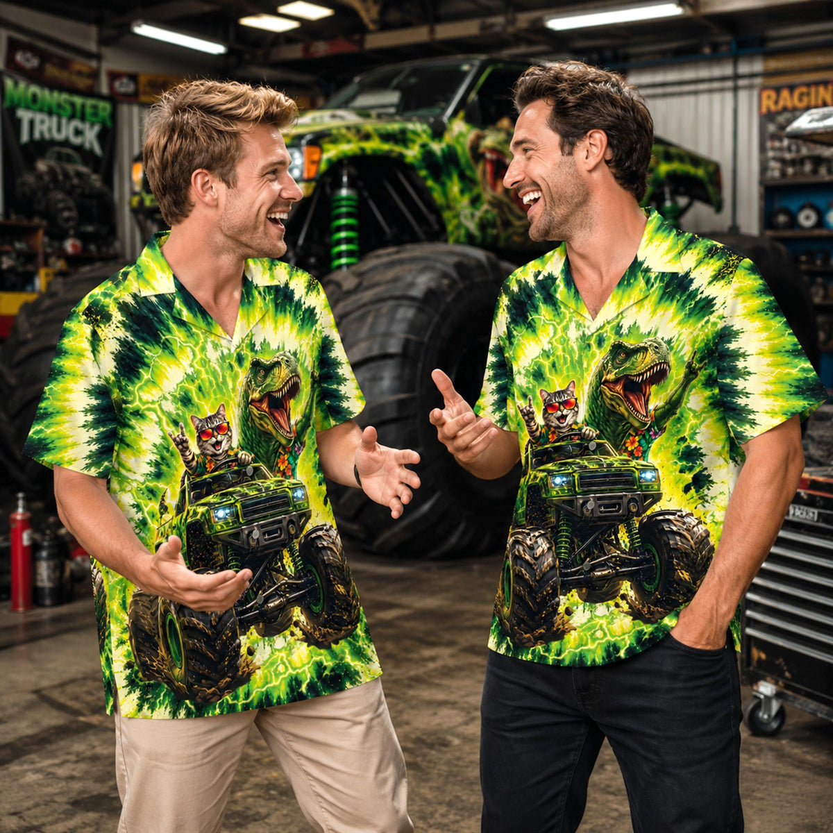 Third lifestyle view of the surreal hawaiian shirt in a casual setting