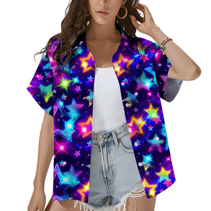 Front view of the galaxy retro hawaiian shirt