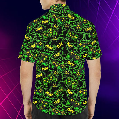 Alternate back view of the gaming hawaiian shirt showing vibrant colors