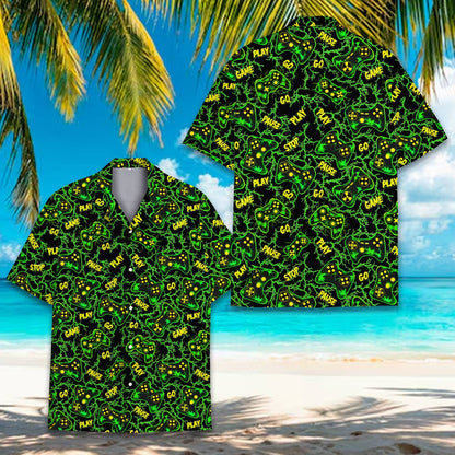 Alternate front view of the gaming hawaiian shirt for matching family outfits