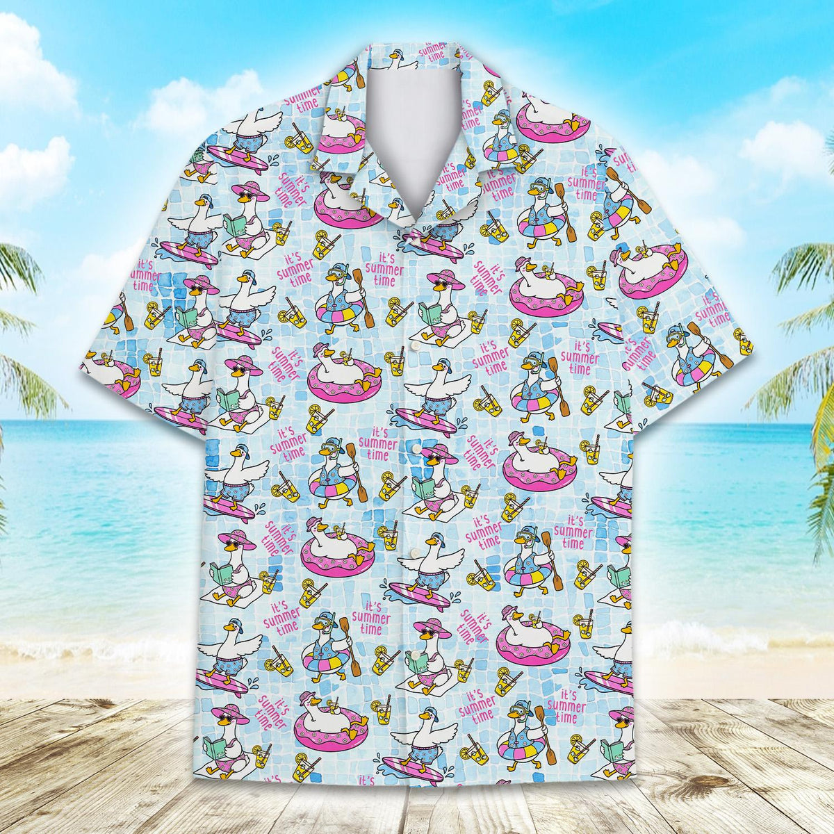 Another front view of the matching family hawaiian shirts
