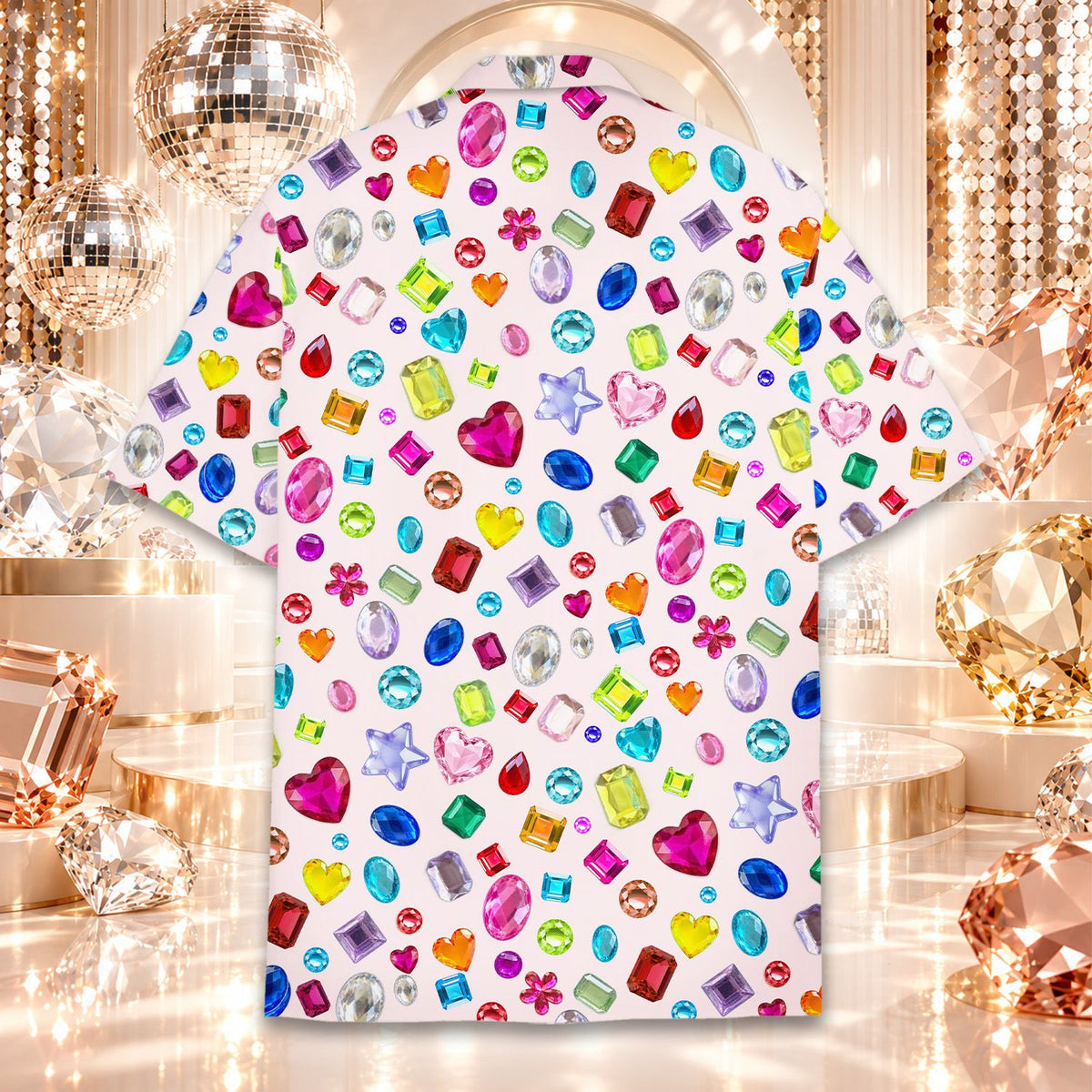 Multicolor gemstones hawaiian shirt, back detail 3