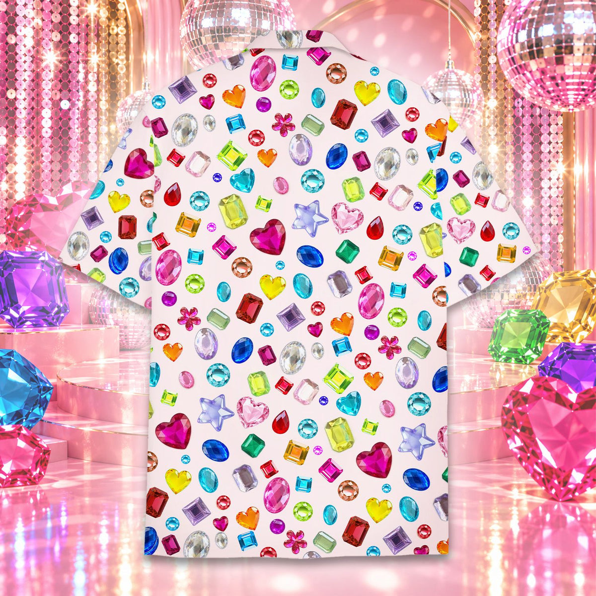 Multicolor gemstones hawaiian shirt, back view