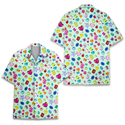 Multicolor gemstones hawaiian shirt, front detail 3