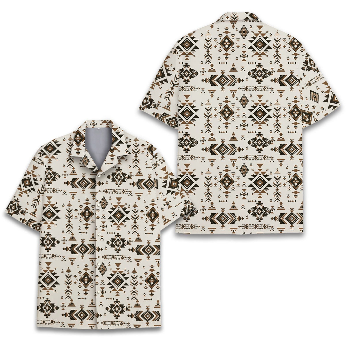 Geometric native hawaiian shirt in beige and brown, main view