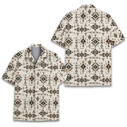 Front view of geometric native hawaiian shirt