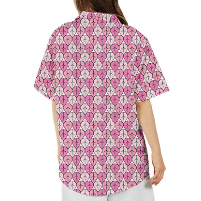 Back view of the pink geometric hawaiian shirt