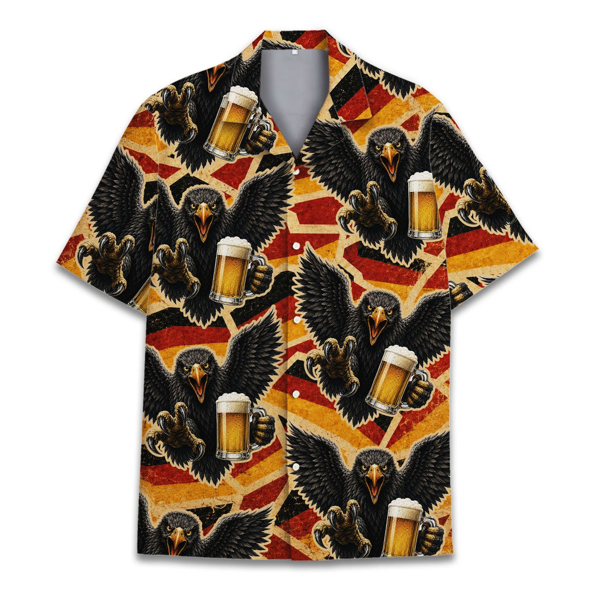 Close up front view of the Germany eagle beer hawaiian shirt pattern