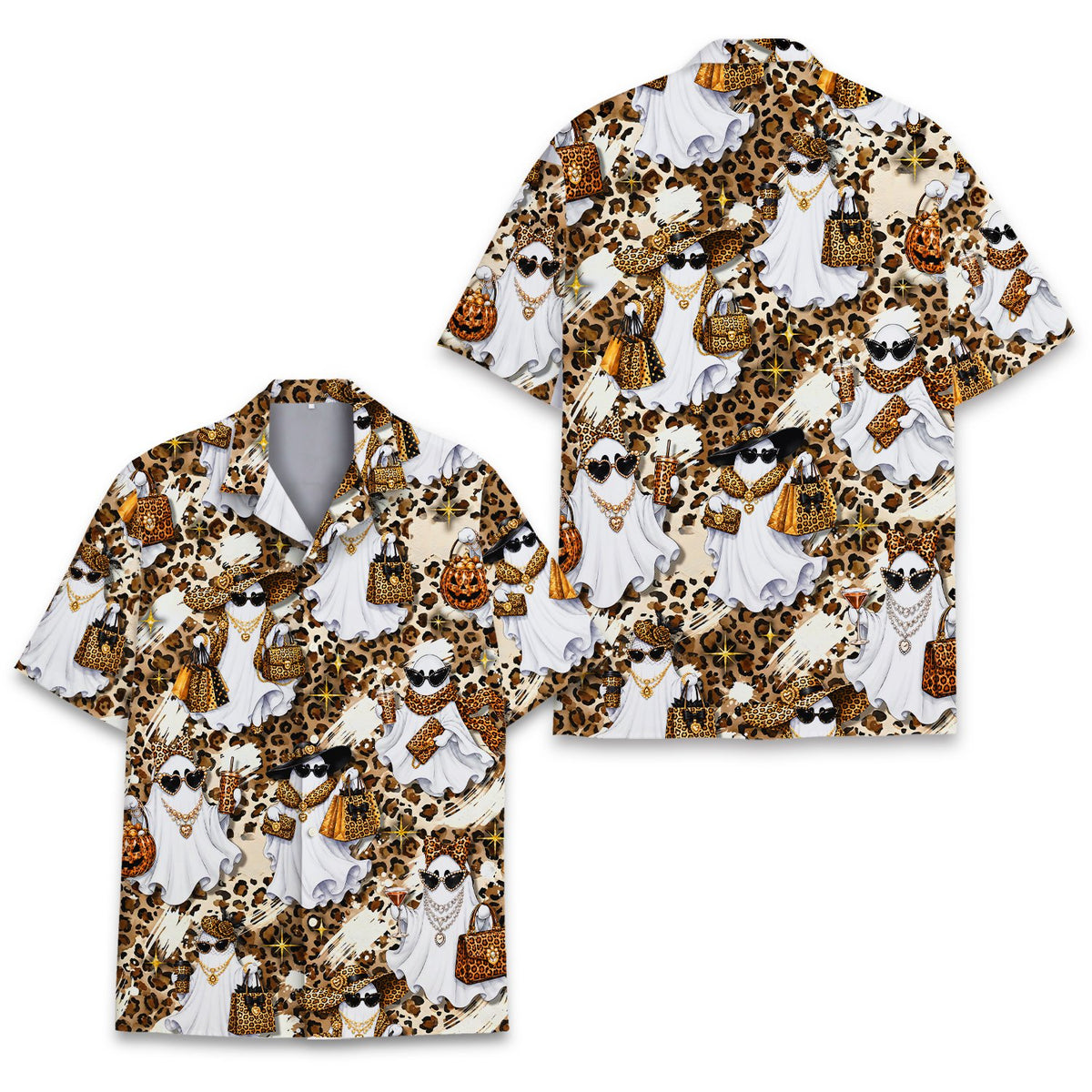 Close up front view of the halloween hawaiian shirt
