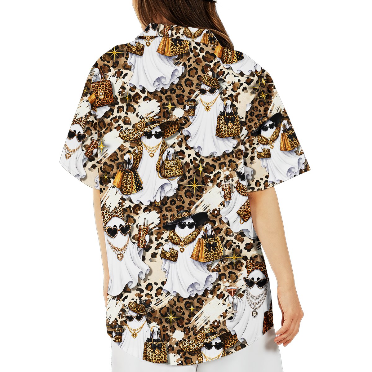 Additional lifestyle view of the leopard print hawaiian shirt