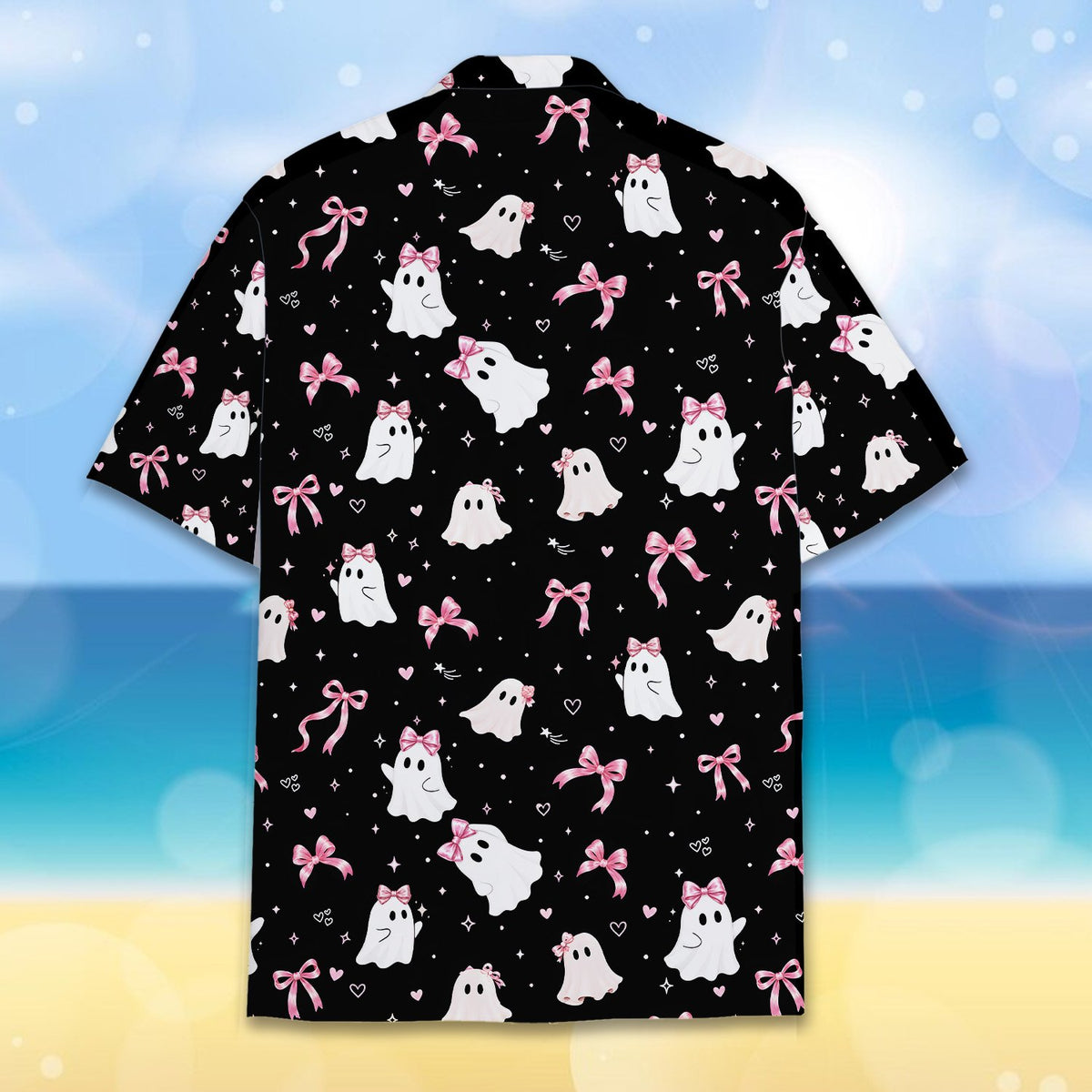 Back view of the black ghosts hawaiian shirt