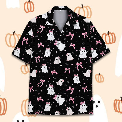 Another front angle of the ghost and heart pattern hawaiian shirt