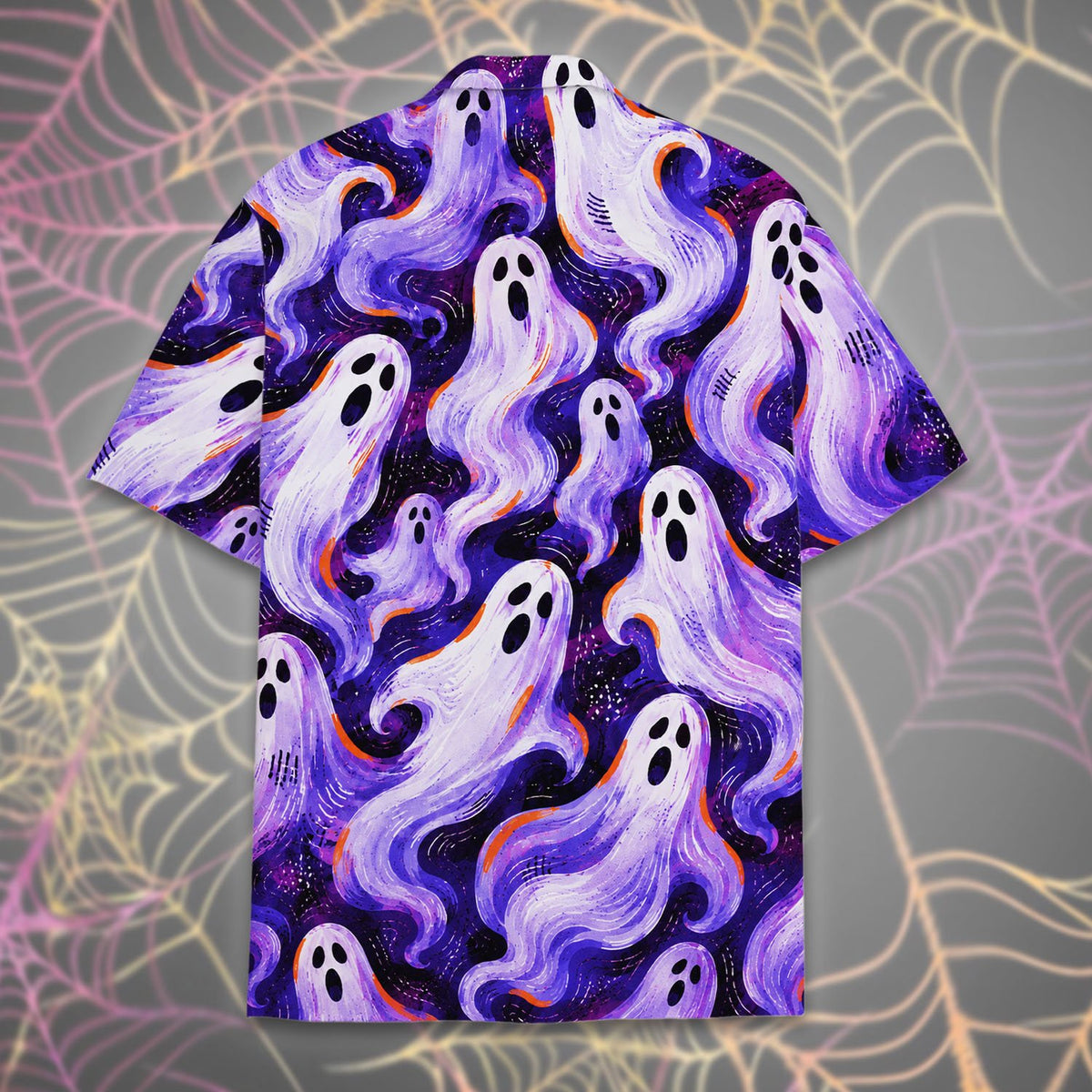 Secondary back view showing the fit and drape of the ghost patterned polyester shirt