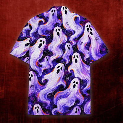 Detailed back angle of the matching family hawaiian shirt celebrating the spooky season
