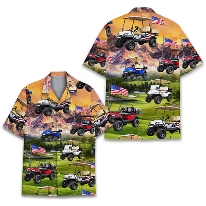 Full front view of the Fourth of July hawaiian shirt for adults