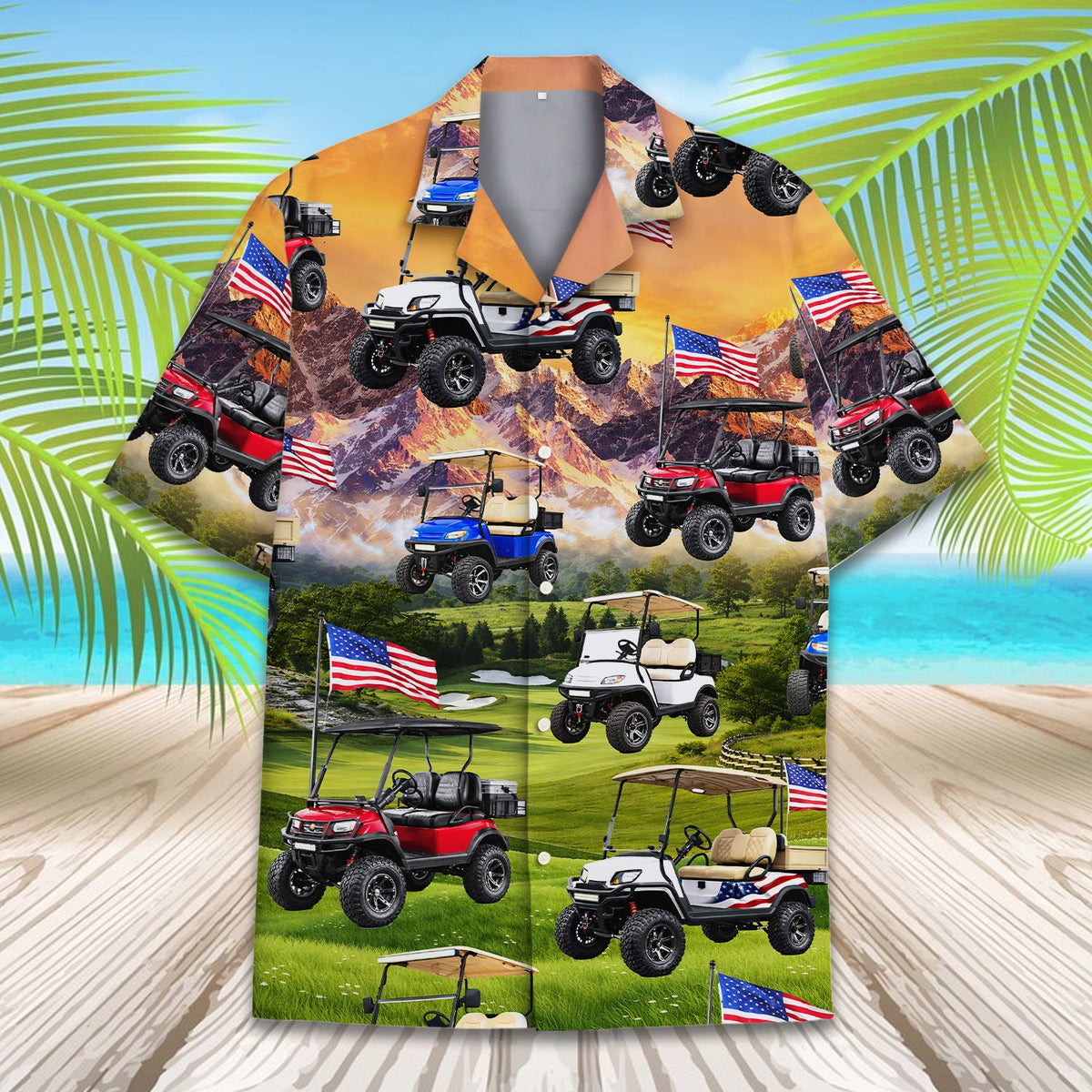 Additional front view of the polyester golf hawaiian shirt