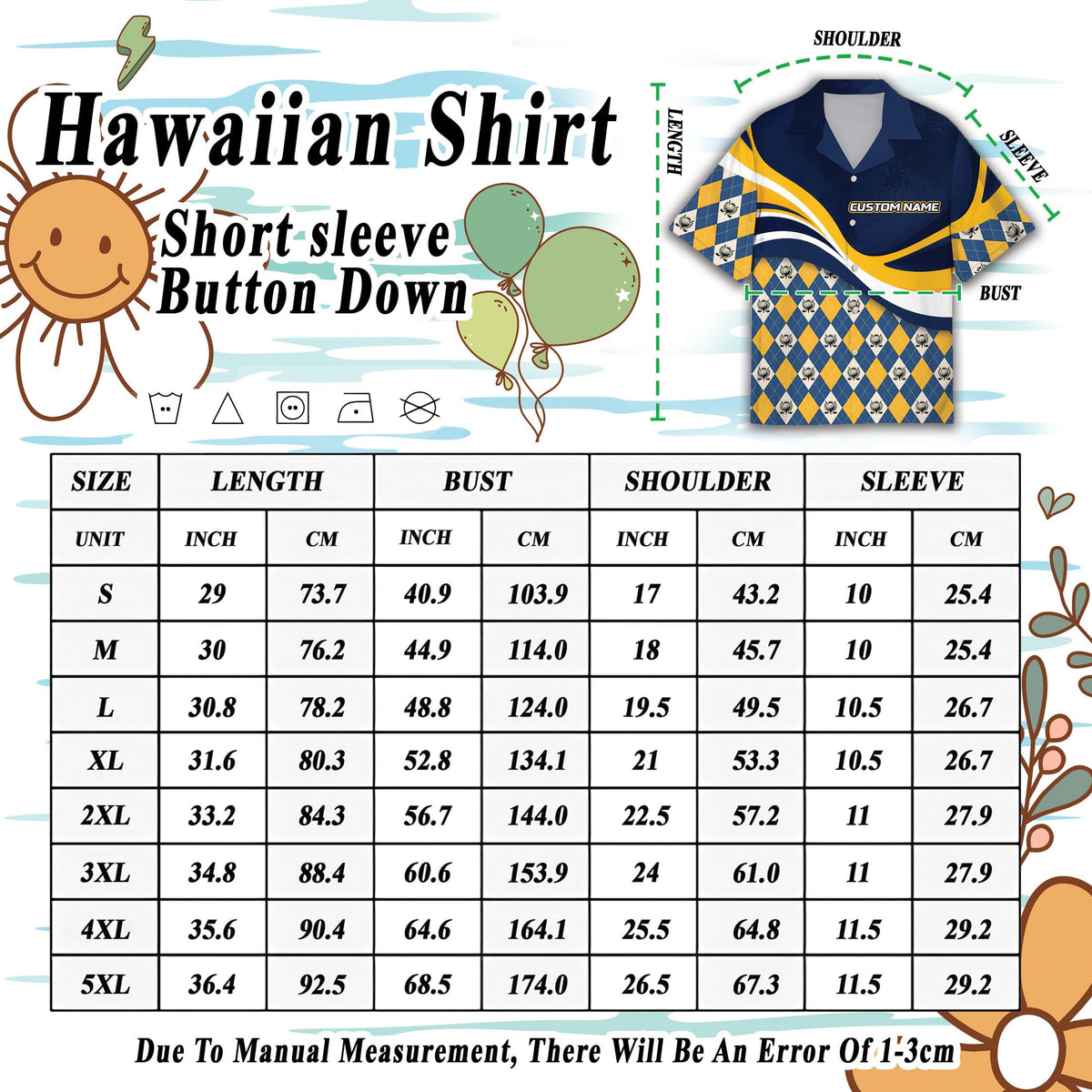 Detailed view of the navy golf hawaiian shirt fabric and pattern