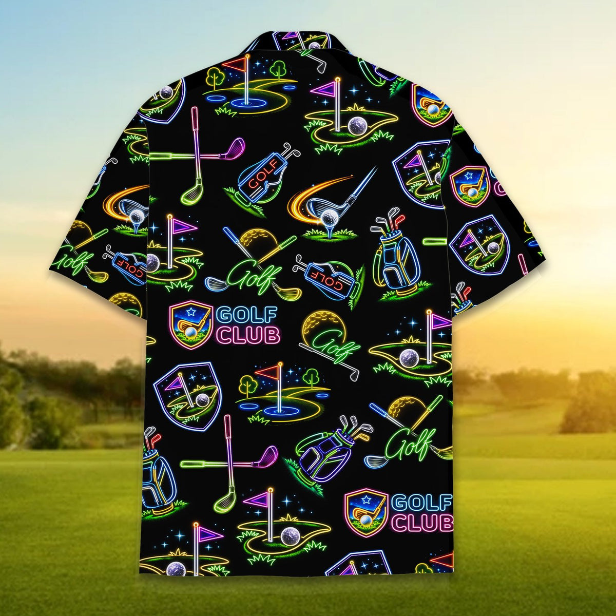 Back view of the golf neon hawaiian shirt