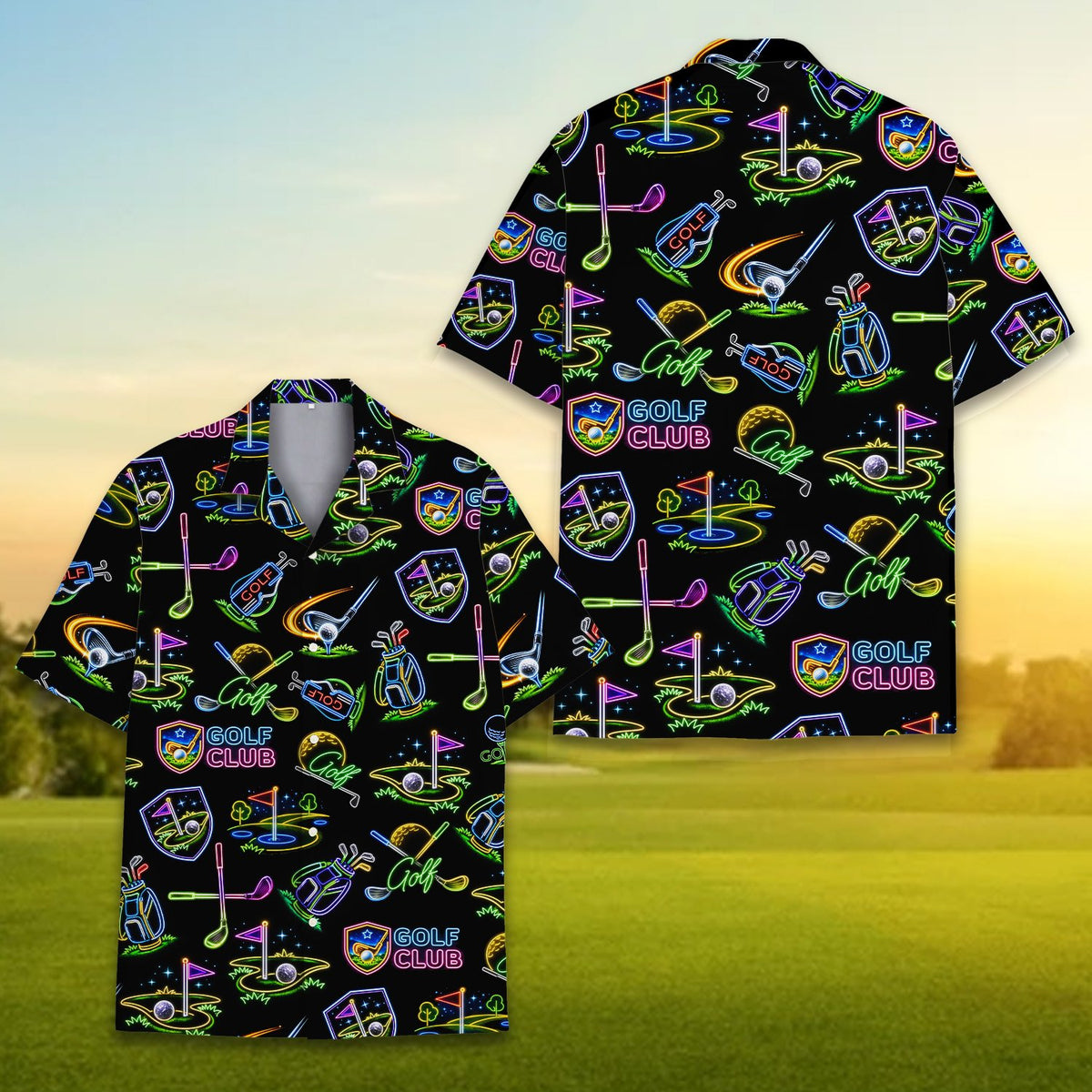Alternative front view of the golf neon hawaiian shirt