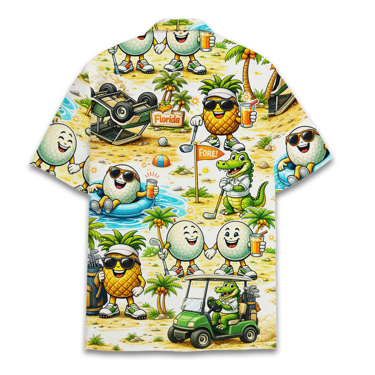 Back view of the golfing tropical hawaiian shirt