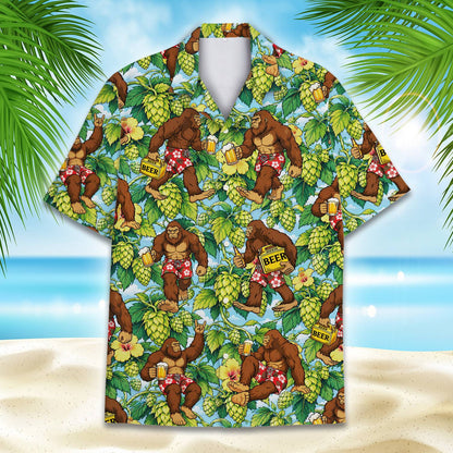 Close up of the blue gorilla hawaiian shirt fabric