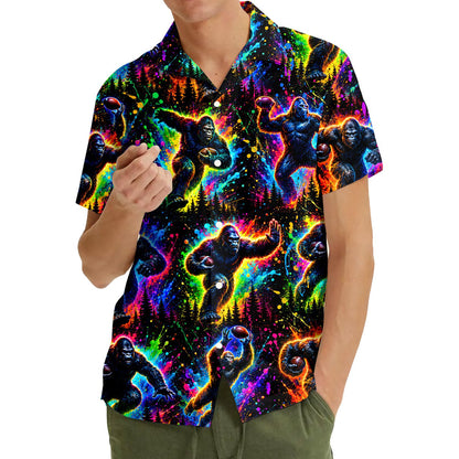 Third lifestyle photo featuring the multicolor football hawaiian shirt