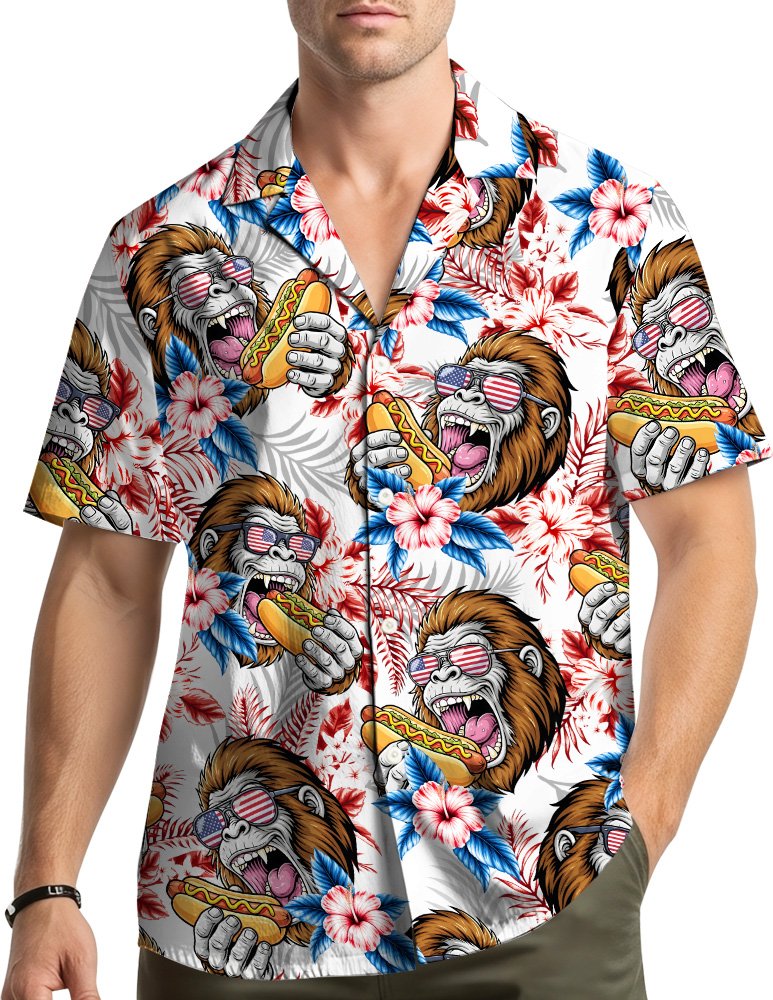 Lifestyle view of the matching family hawaiian shirts worn at a summer gathering