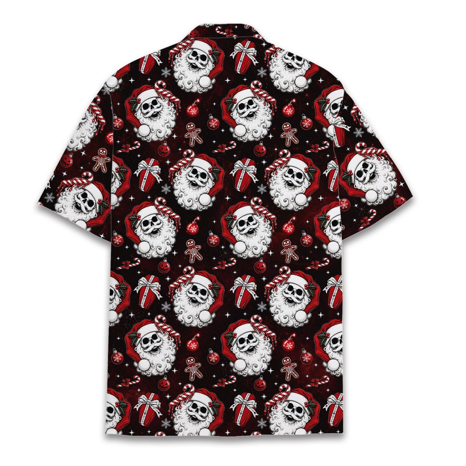 Back view of the matching family hawaiian shirt showcasing the red and white accents