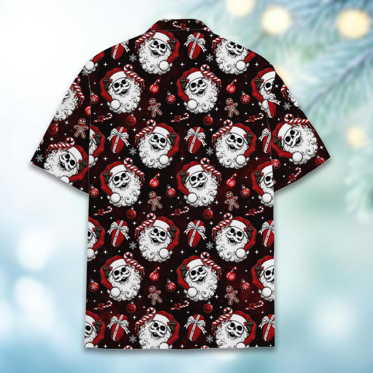 Alternative back view of the gothic christmas hawaiian shirt