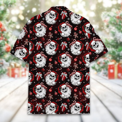 Back view of the black gothic hawaiian shirt with a starry dark background