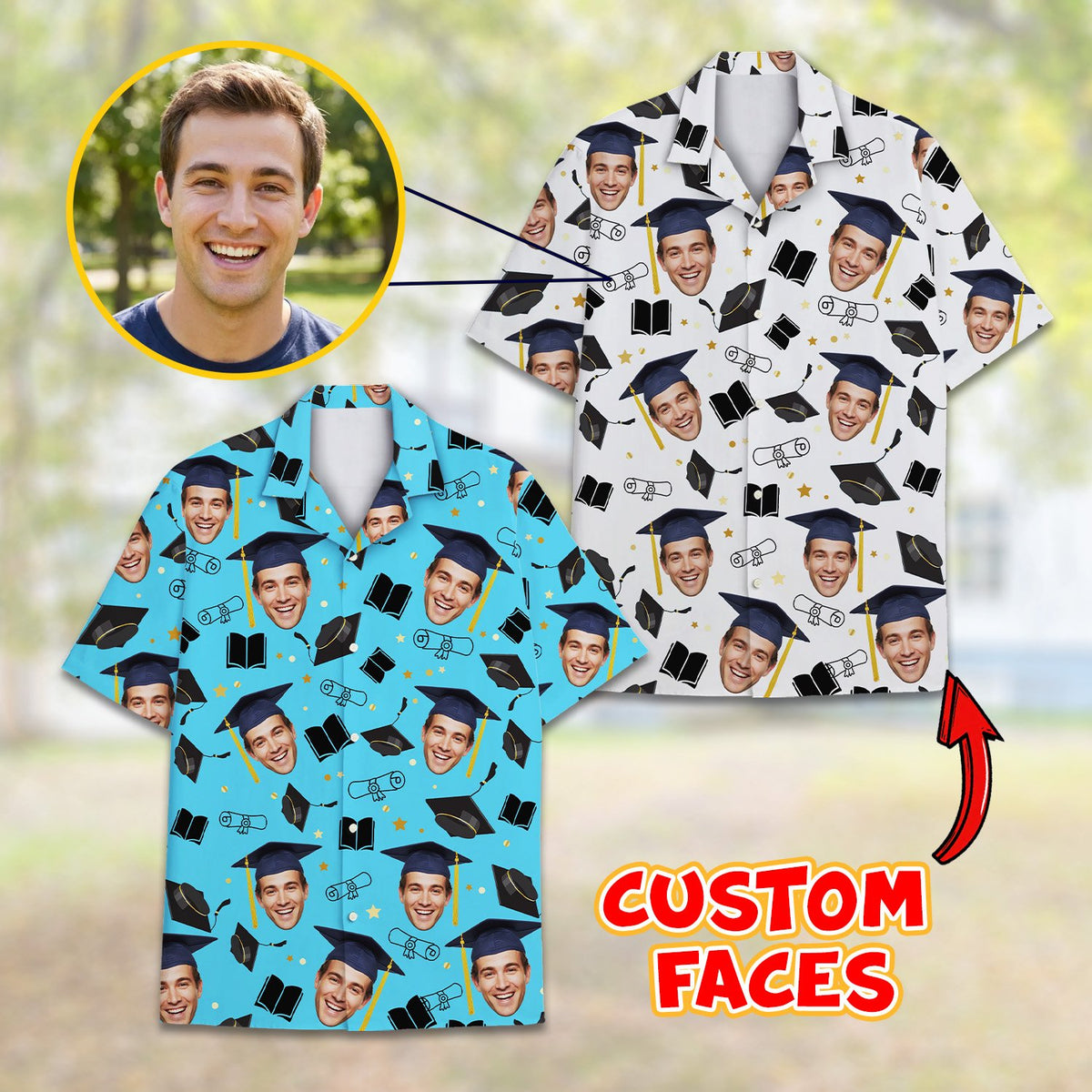 Second view of multicolor custom hawaiian shirt with photo
