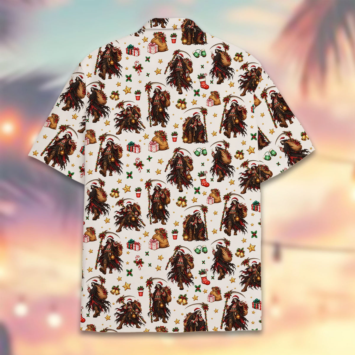 Back view of the grim reaper christmas hawaiian shirt