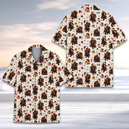 Alternate front view of the festive grim reaper hawaiian shirt