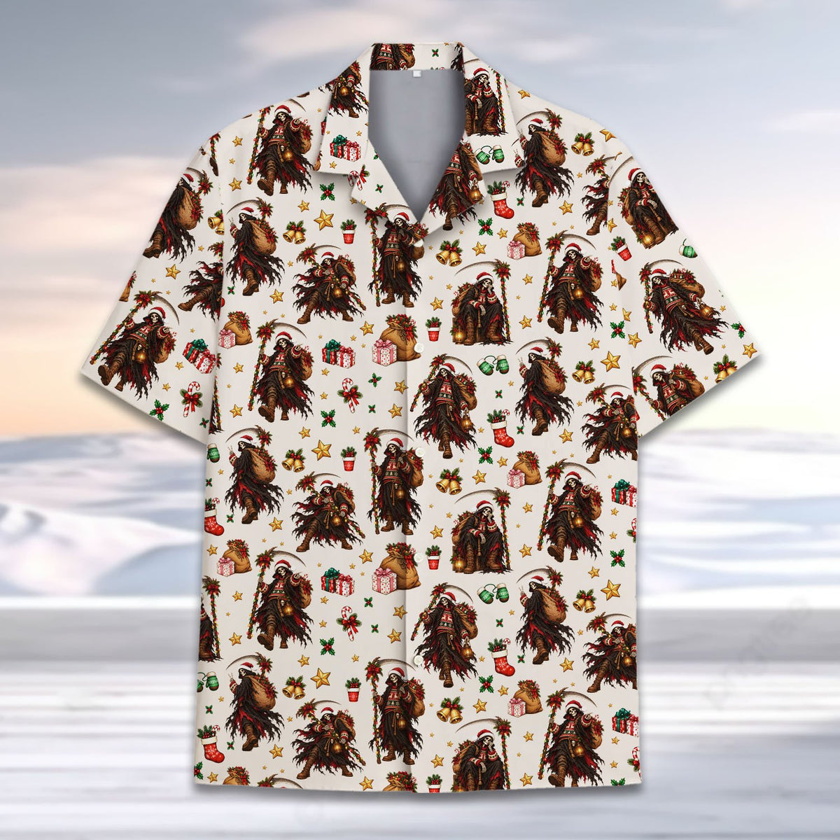 Detailed front view of the matching family hawaiian shirt print