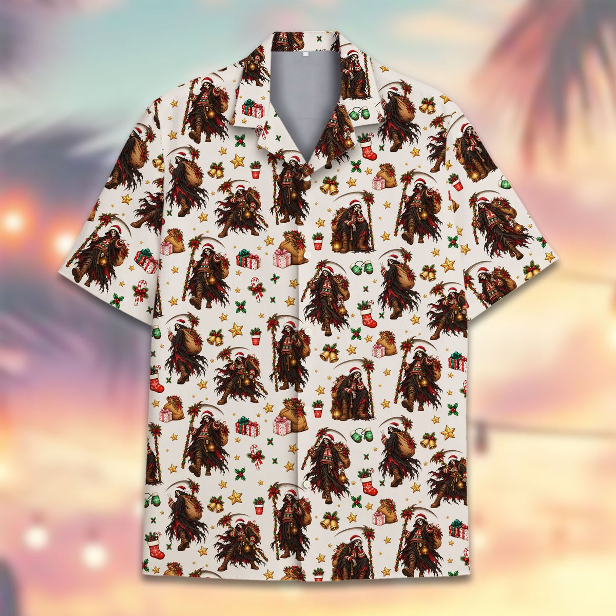 Front view of the grim reaper christmas hawaiian shirt