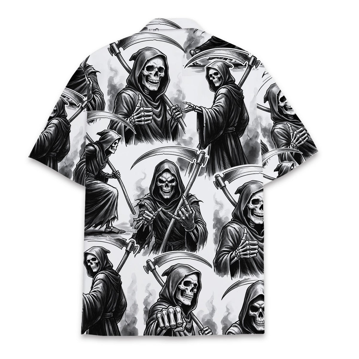 Back view of the grim reaper matching family hawaiian shirt