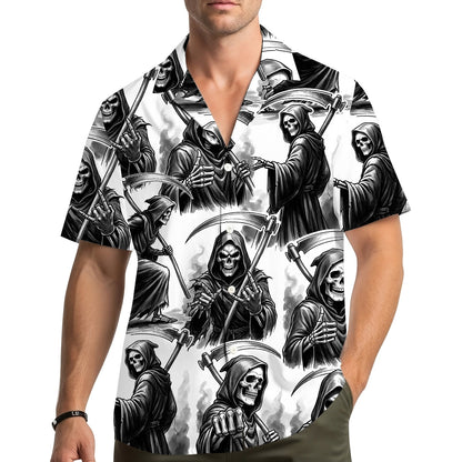 Person wearing the grim reaper hawaiian shirt