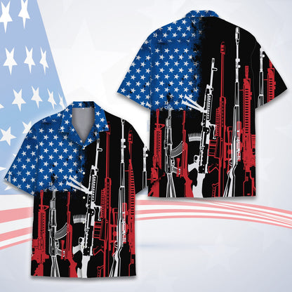 Adult wearing usa hawaiian shirt at a summer event, lifestyle view