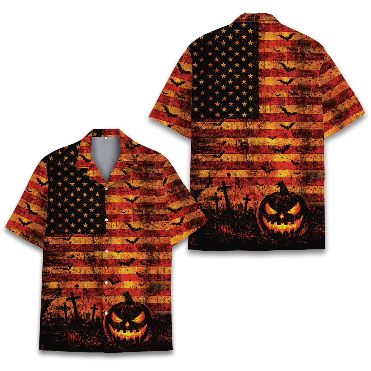 Detailed front view showing the distressed flag and bats pattern