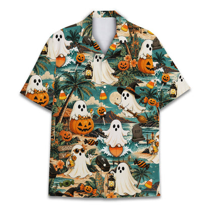 Third alternative view of the men's halloween hawaiian shirt