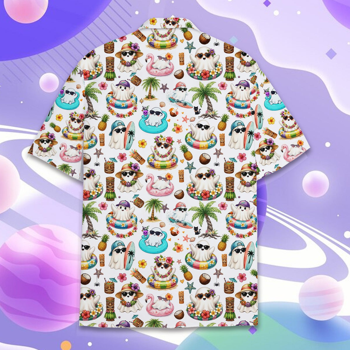Another back view of the white matching family hawaiian shirt