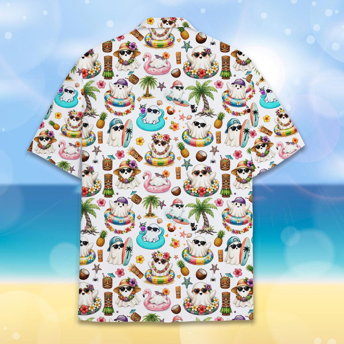 Detailed back view showing the fun ghost and coconut pattern