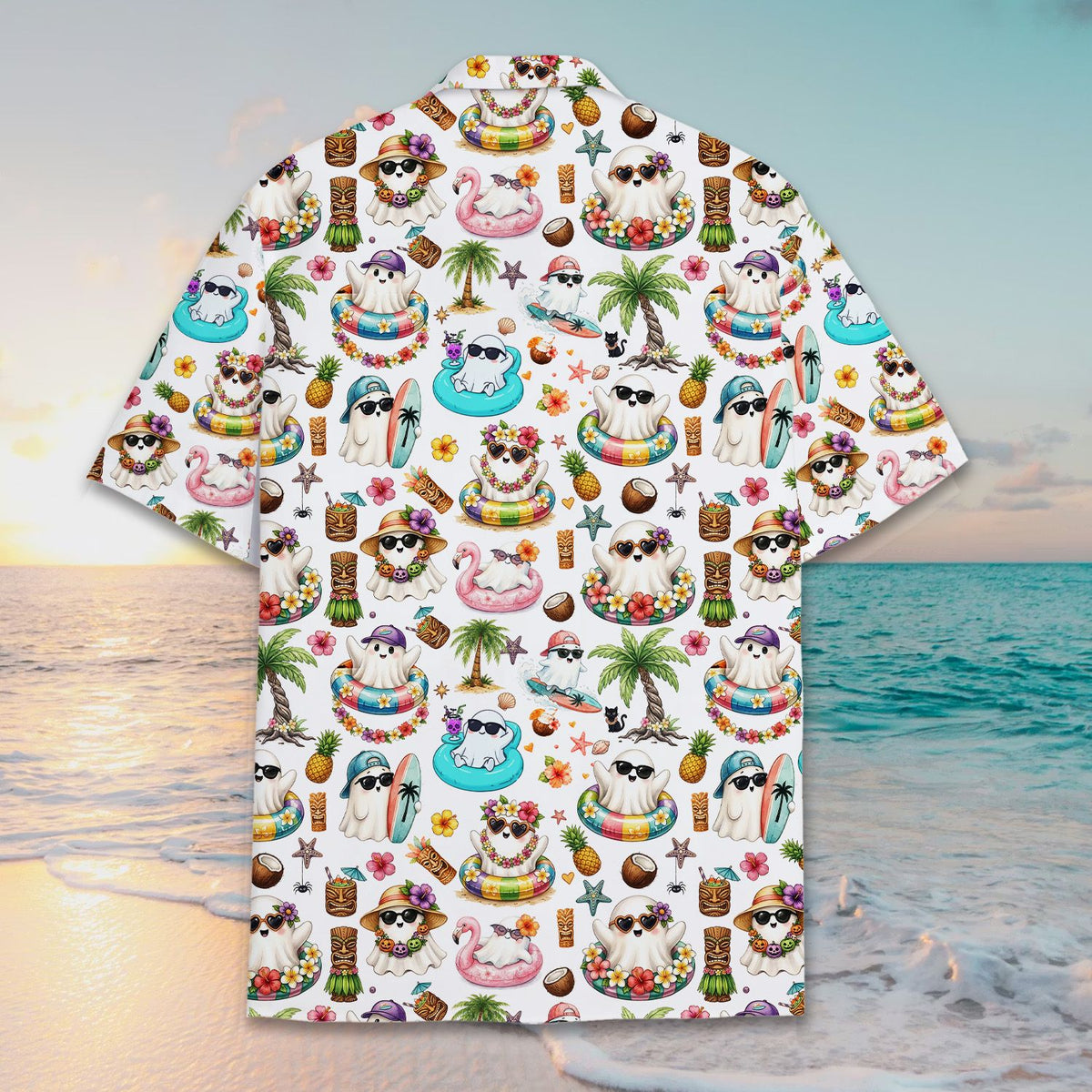 Back view of the halloween beach hawaiian shirt