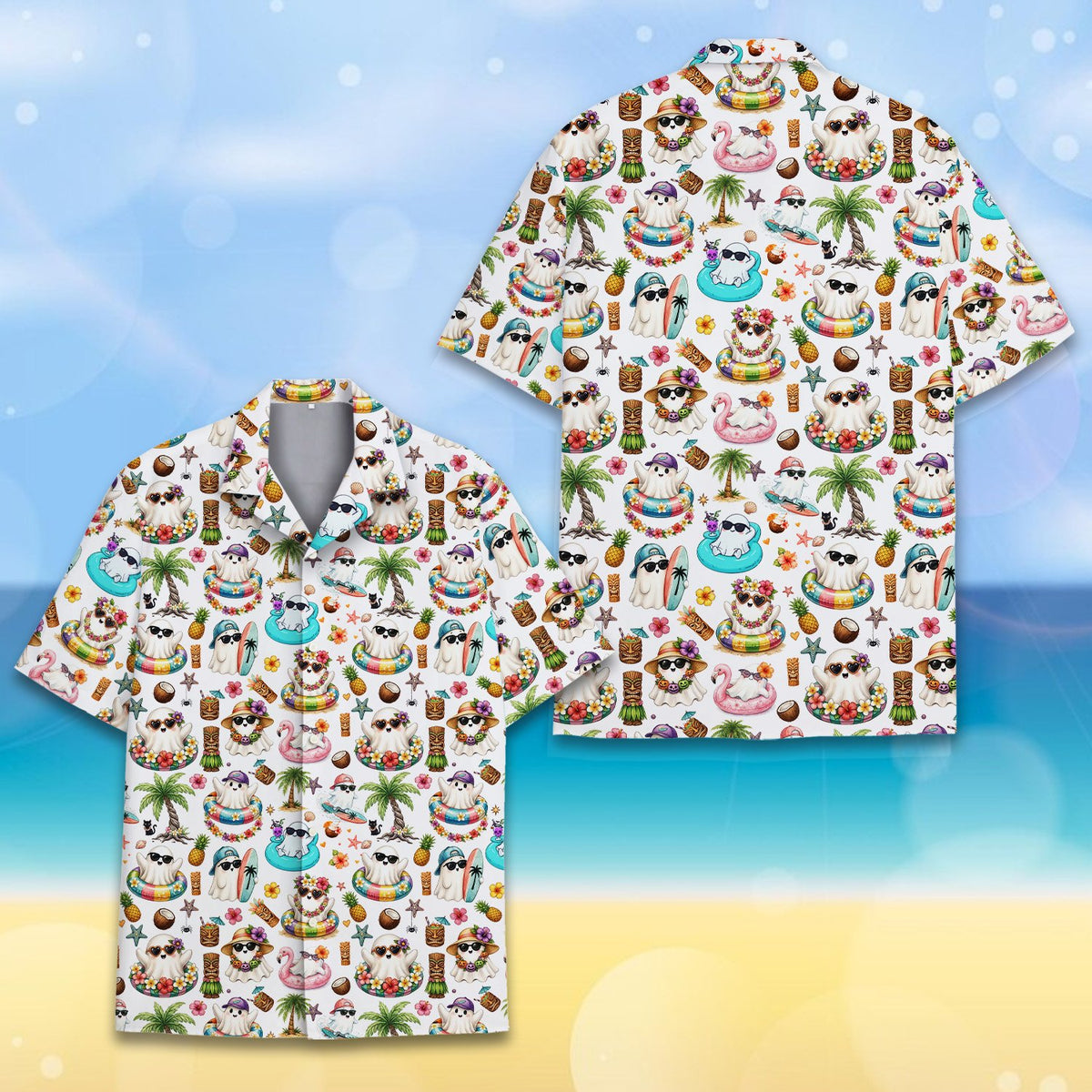 Another front view of the halloween beach hawaiian shirt for families