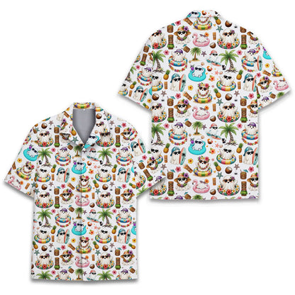Front angle view of the white hawaiian shirt with cartoon ghosts
