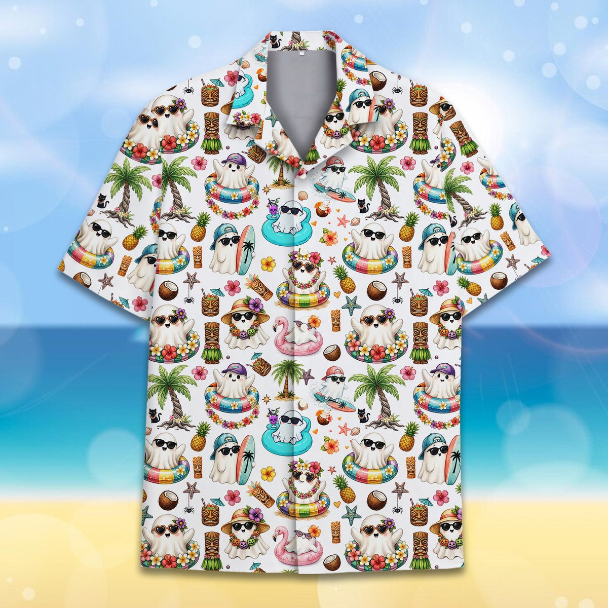Detailed front view of the tropical holiday ghost pattern